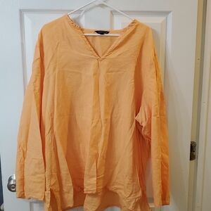 Land's End Women's Orange V-Neck  100% Linen Top 3x